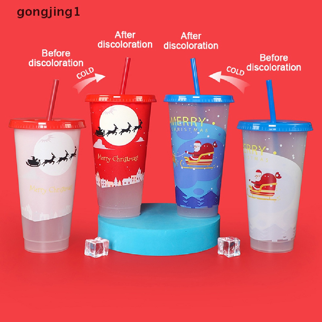 Ggg Gelas Jerami Berubah Warna Natal Aman Makanan Reusable Creative Water Cups Magical Plastic Cold Water Color Changing Cup Mug Kopi New Year Girfts ID