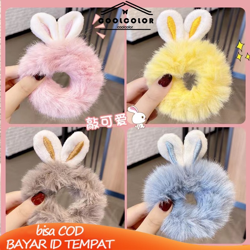 COD❤️Ikat Rambut Bulu Elastis Motif Kartun  ins Lucu Kelinci Rabbit Korean Style- cl