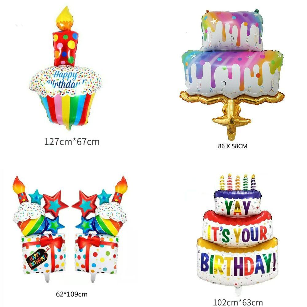 [Elegan] Balon Foil Garis Kue Dekorasi Pesta Scene Dekorasi Kartun Anak Party Balloon