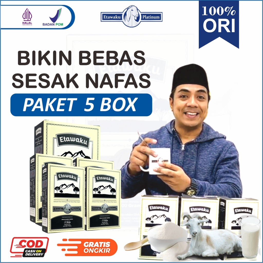 

5 BOX SUSU KAMBING ETAWA ASLI ETAWAKU PLATINUM 100% ORI SOLUSI ASTASI MASALAH ASMA | SESAK NAFAS | PERNAFASAN | HALAL BPOM