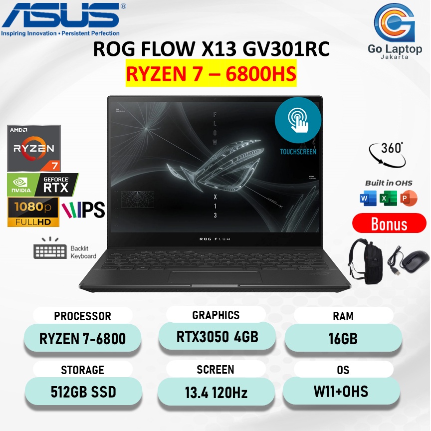 Jual ASUS ROG FLOW X13 GV301RC R735A6TO RYZEN 7 6800HS RTX3050 4GB ...