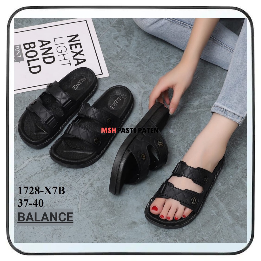 Sandal slop karet motif kulit wanita tahan air anti slip Sandal impor merk balance 1728