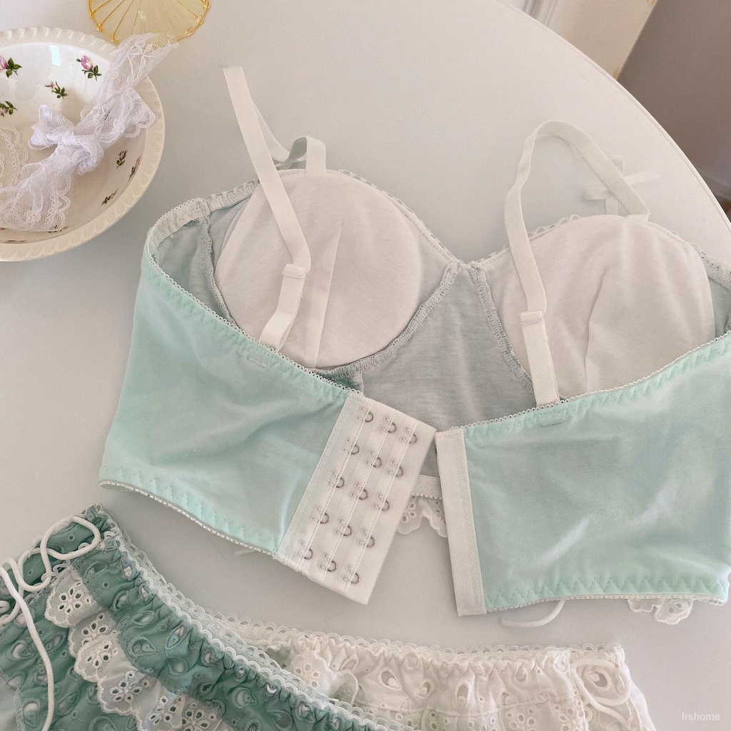 Warna solid sederhana hijau mint segar segar cincin non-baja katun nyaman bernapas set bra payudara