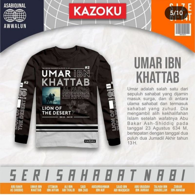 Kaos Anak Kazoku Paddle Kids Junior Size 6-14 Seri Sahabat Nabi