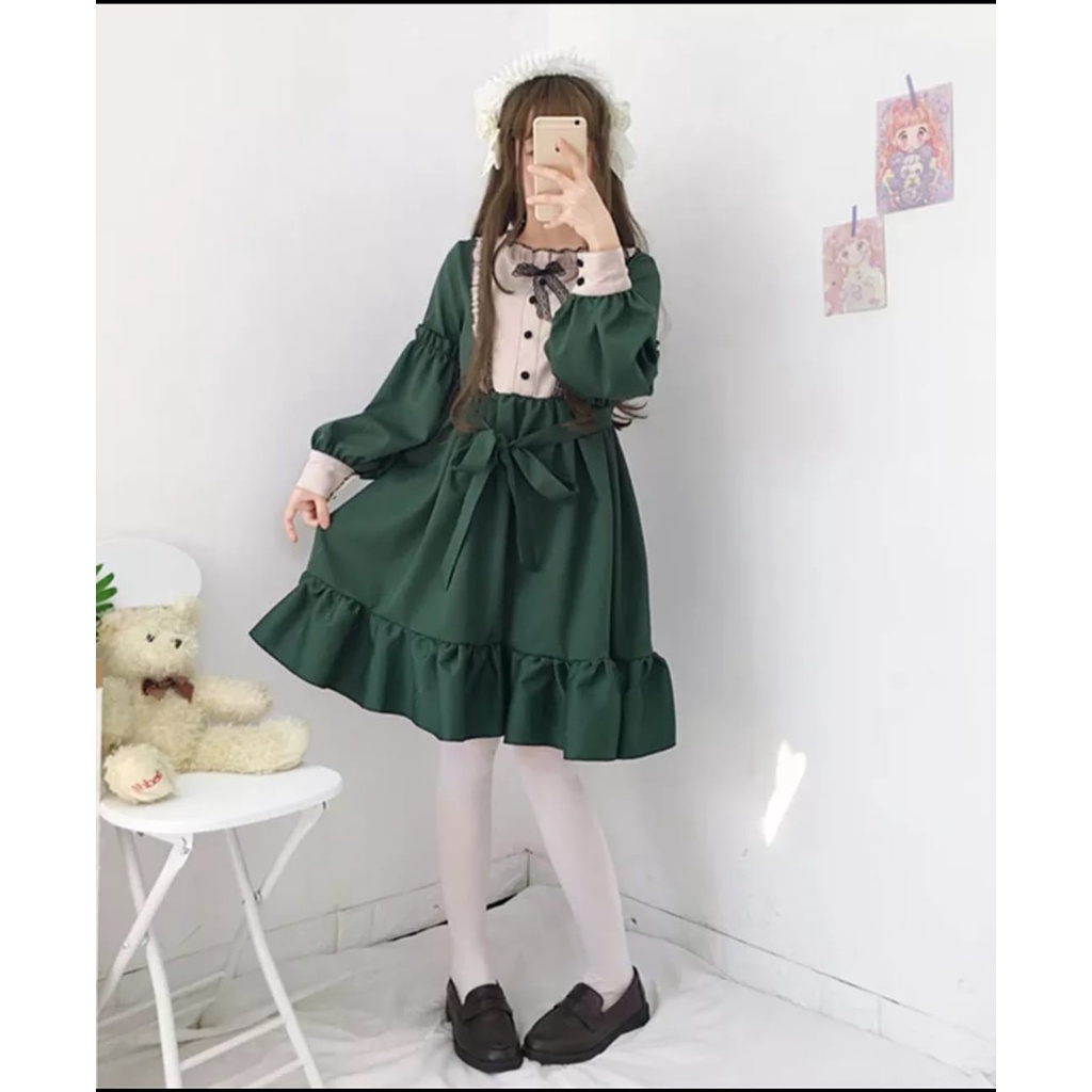 QFS - DRESS KIDS ZASKIA/ HIJAU EMERALD / DRESS ANAK TANGGUNG / TERBARU / TERPOPULER