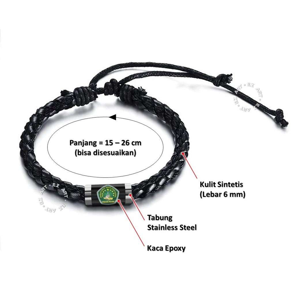 GELANG SIMPLE PAGAR NUSA SILAT PN TALI KULIT KEPANG GAMBAR KACA EPOXY TABUNG STAINLESS STEEL