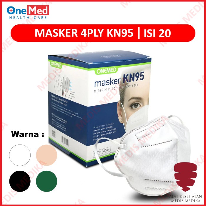 Masker N95 Isi 20 Onemed 4ply Earloop Face Mask Disposable Bedah Karet Telinga Debu Motor Medis