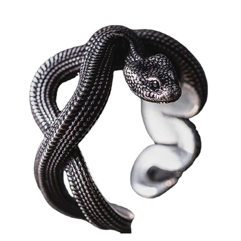 Vintage Viper Ring Adjustable Rattlesnake Ring Cincin Pria Dan Wanita Gaya Kepribadian Hewan Ular Cincin Gelap Punk Tiga Dimensi Snake Ring