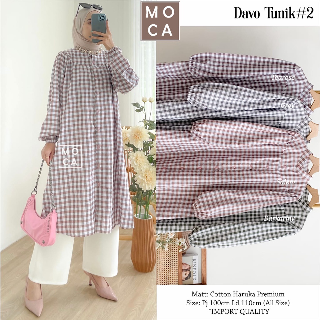 Davo Tunik #2 by Moca Ld 110 Tunik Bahan Cotton Haruka Premium Motif Kotak-Kotak