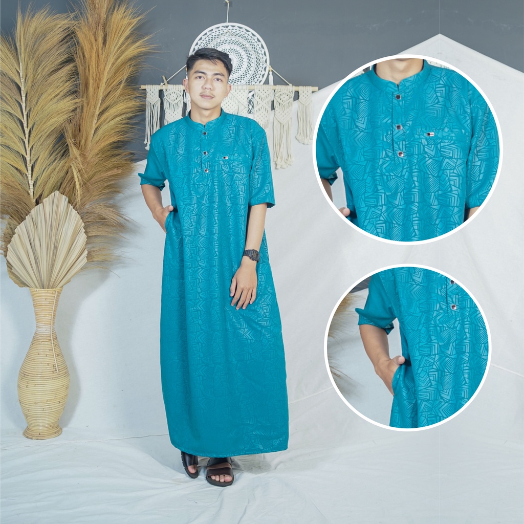 AL-KOF/gamis pria dewasa motif terbaru baju jubah laki laki lengan pendek kain embos