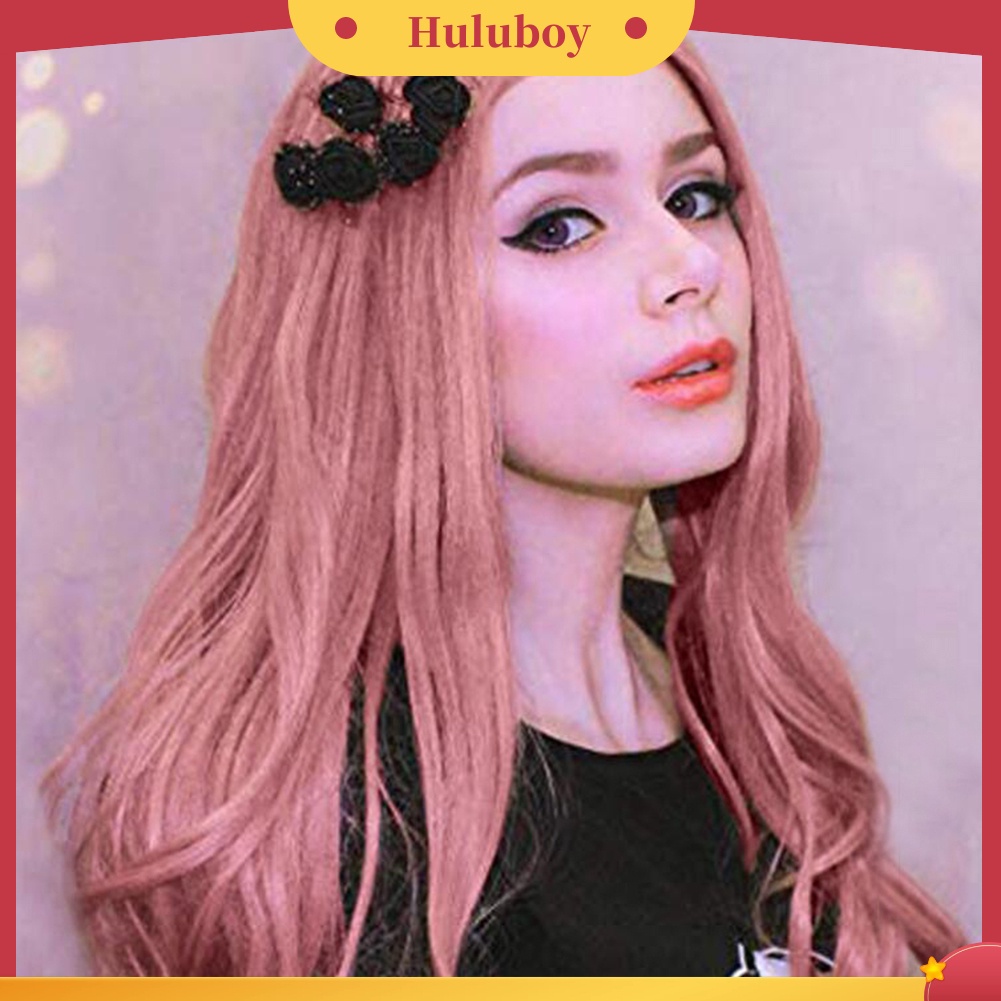 Wig Rambut Ekstensi Model Panjang Keriting Tahan Panas Warna Oranye Pink Untuk Wanita