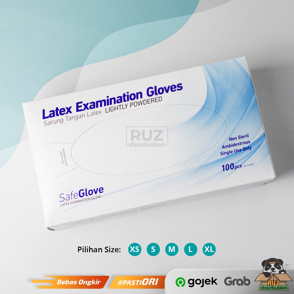 SAFEGLOVE Latex Examination Gloves Sarung Tangan Latex Powdered