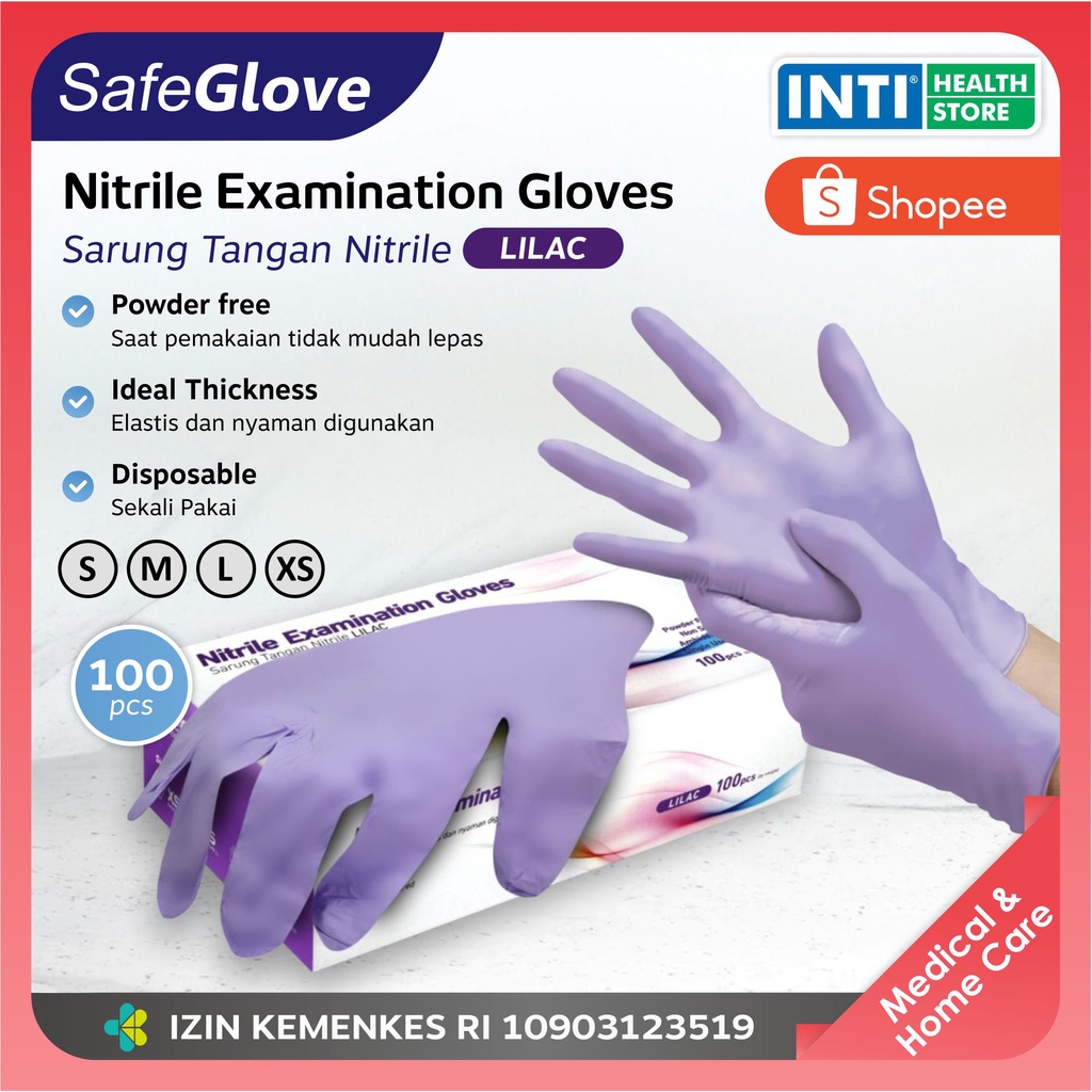 Safeglove | Sarung Tangan Nitrile Powder Free | Exam Glove Lilac