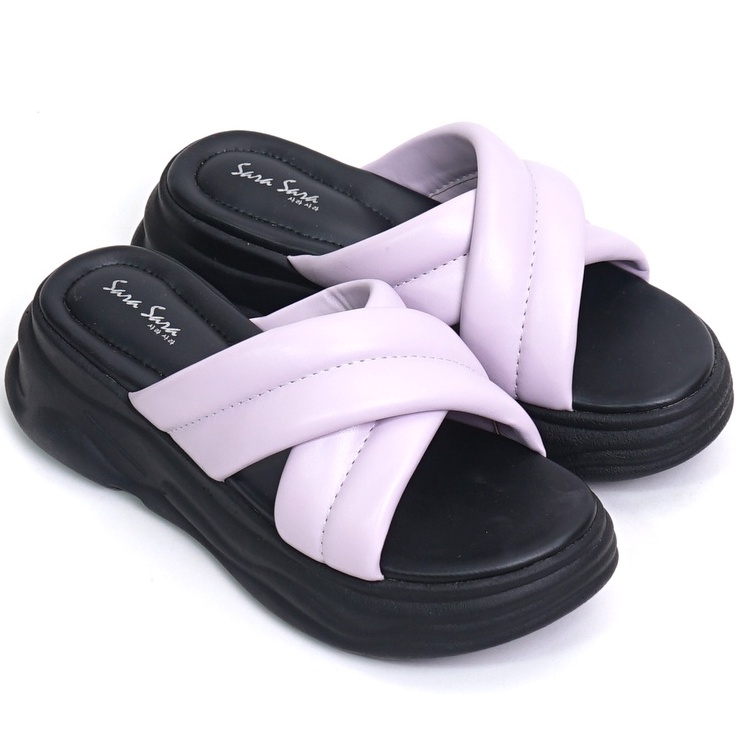 SARASARA YUK - NAGITA Sandal Wanita Wedges Silang Tinggi 5cm Size 36 - 40 Casual Sendal Cewek Platform 37 38 39 untuk Jalan Pergi Santai Slop Warna Lilac Ungu Rumahan Selop Rumah Premium Original Sara Sara Kekinian Terbaru Shoes ORI Mall Official Store