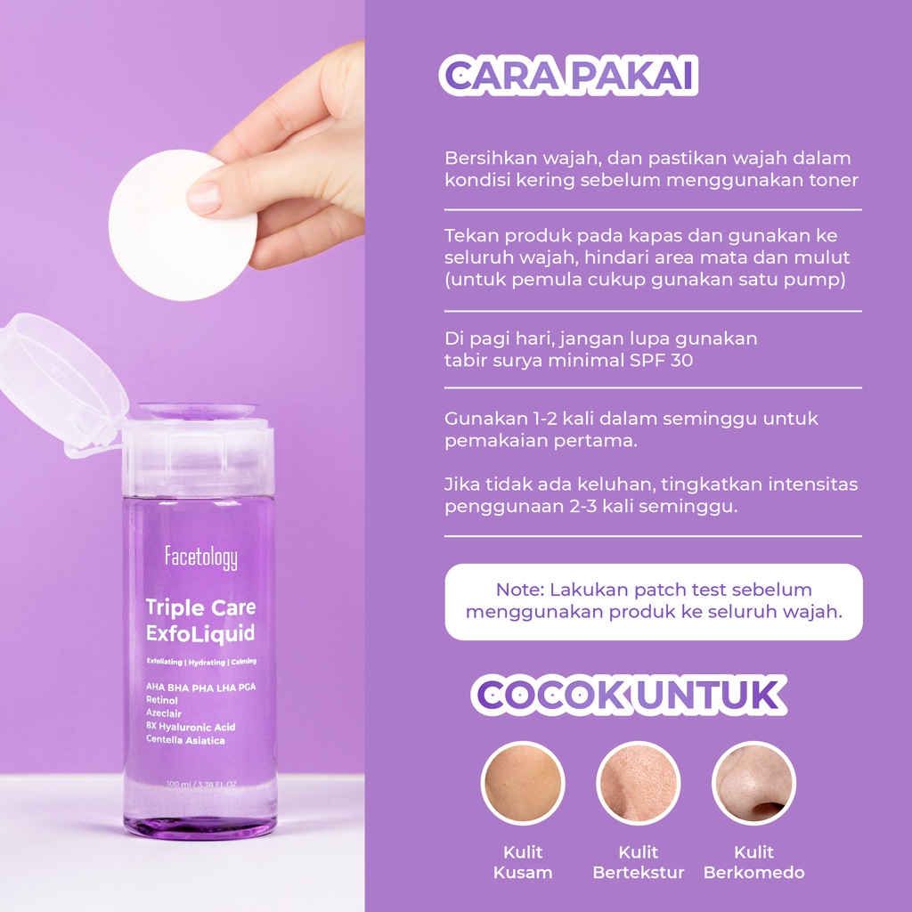 FACETOLOGY Triple Care ExfoLiquid Toner Exfoliating AHA BHA PHA LHA PGA