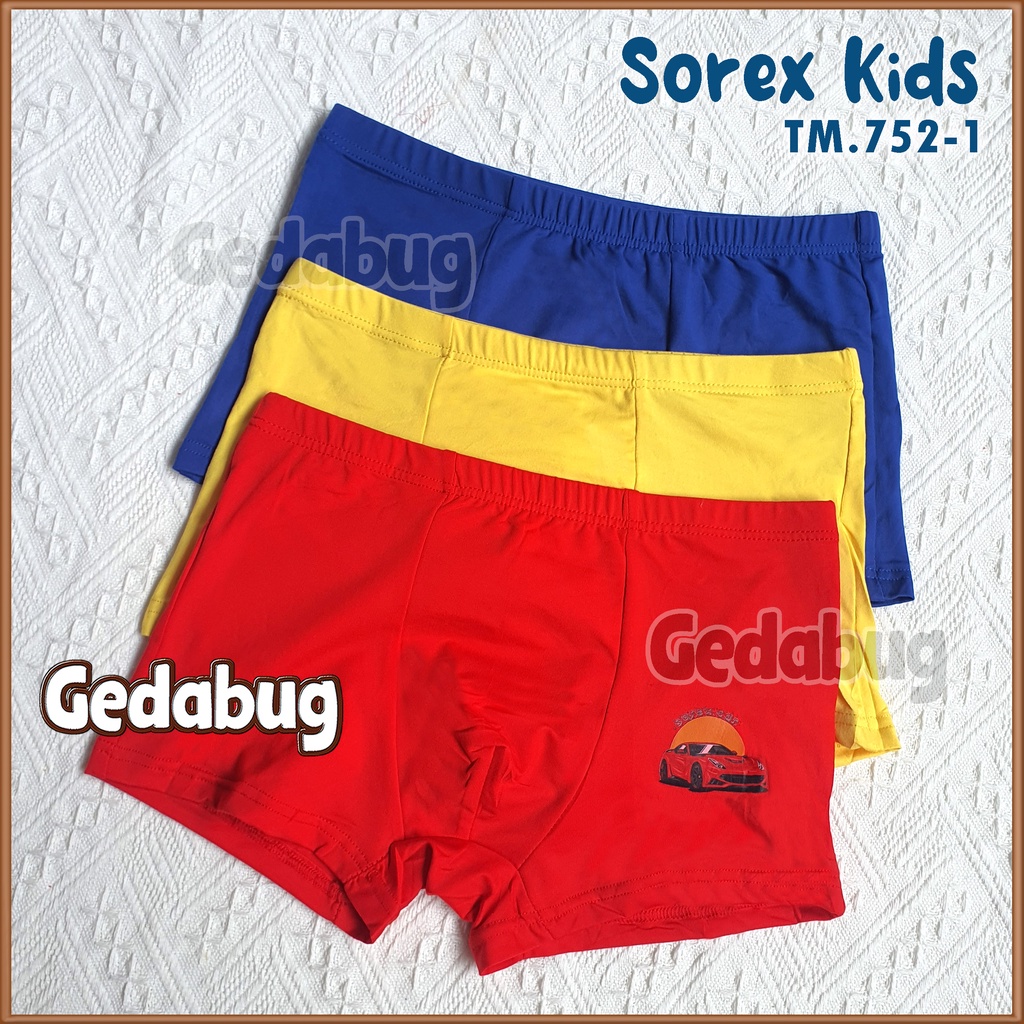 CD Boxer Anak Sorex Kids TM 752 | Celana Dalam Anak Motif Boy | Variasi Warna Merah Biru Kuning