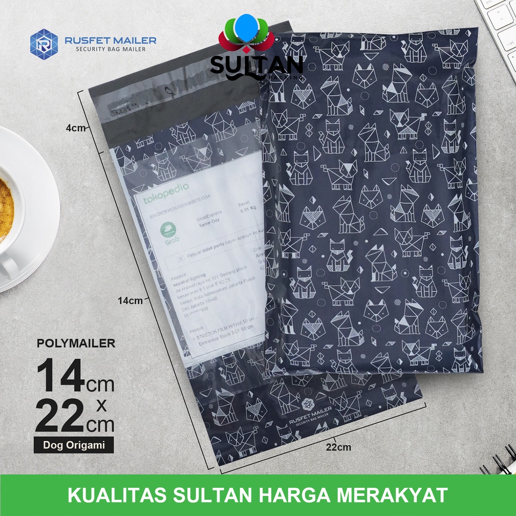 

Amplop Plastik Packing Polymailer 14x22cm Dog Origami Polimailer Satuan