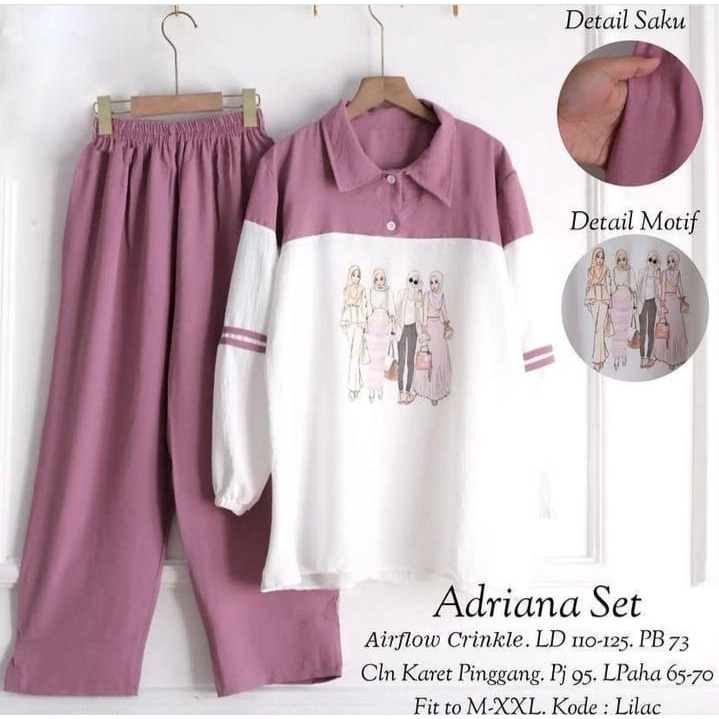 COD - Adriana Set Setelan Baju Muslim Wanita Fit To XXL Jumbo Premium Matt Cringkle Airflow OOTD Casual Daily