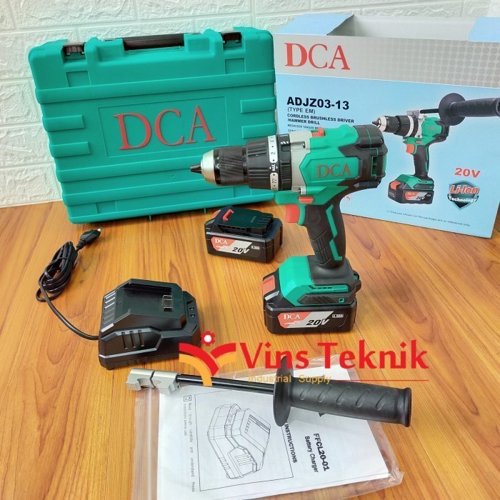 Brushles Hammer Drill Dca Messin Bor Baterai 13Mm 20V Dca Adjz03-13