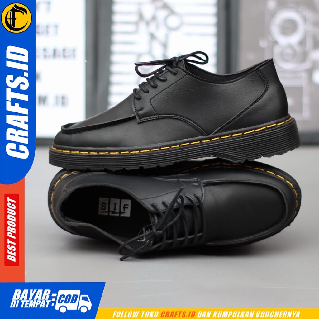 CRAFTS summer - Sepatu Pantofel Docmart Formal Low Boots Kerja Pria Hitam