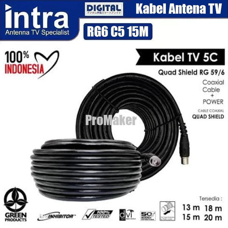 Kabel Antena Tv Digital Analog INTRACOM RG6 C5 Panjang 15 Meter Original
