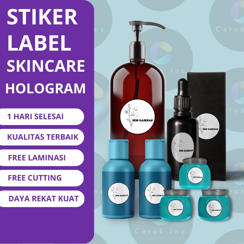 

Stiker Label Produk Skincare Kecantikan Bahan Vinyl Hologram Laminasi Glossy dan Free Cutting