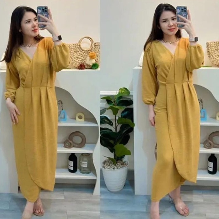 (RPA) GAMIS MIDI EMIRA DRESS ATASAN WANITA CRINCLE AIRFLOW