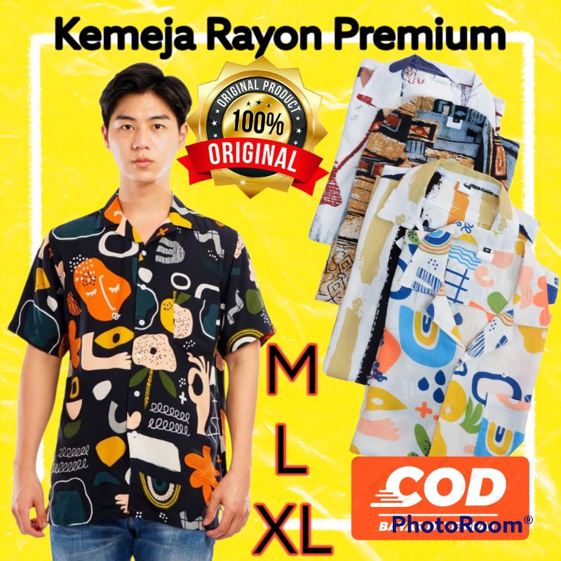 grosir kemeja katun pendek pria keren baju fashion distro cowok motif bunga pantai rayon premium flo