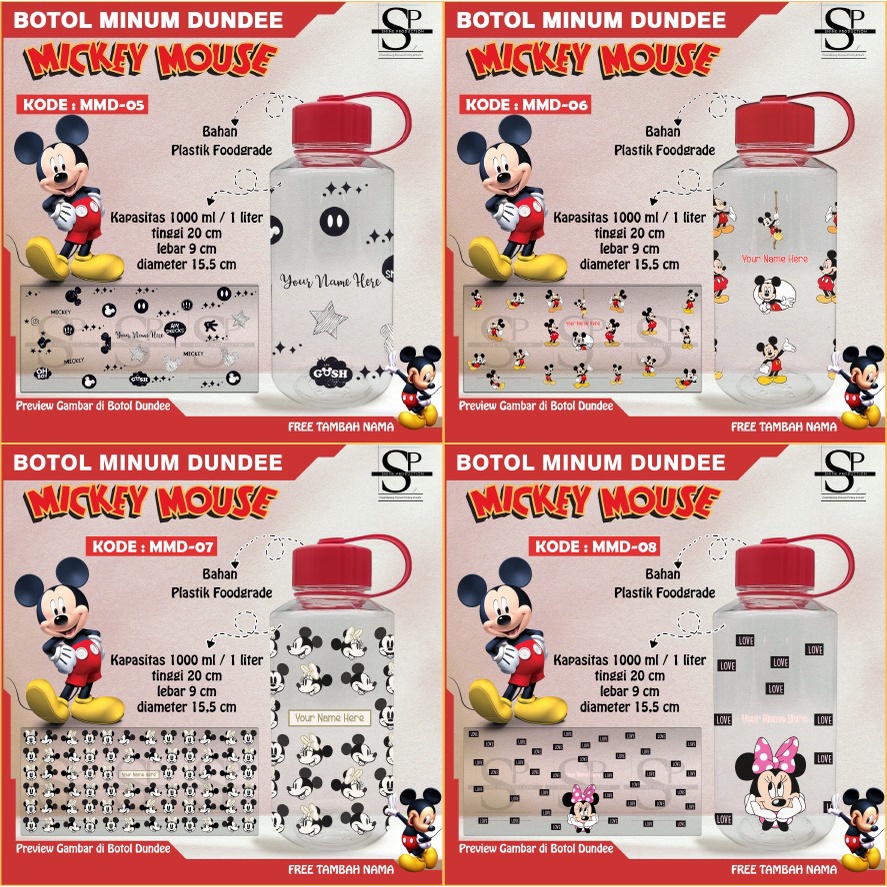 Botol Minum 1 Liter Mickey Mouse BPA FREE Custom Nama