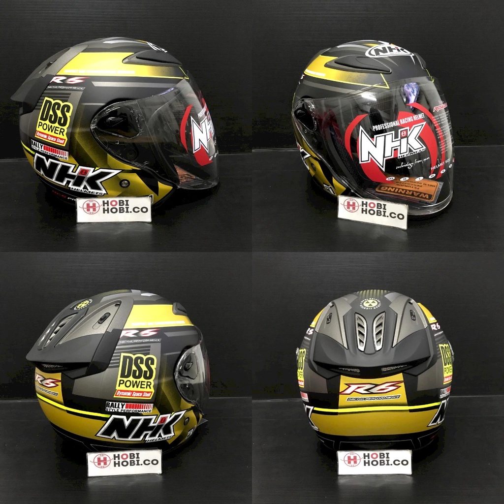 Helm NHK R6 Motif Rally #2 Black Gold Doff Hitam Gold Dop Half Face
