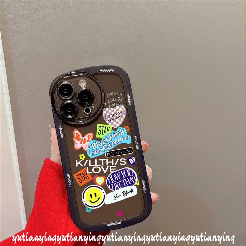 Airbag Shockproof Casing Realme C31 C21Y C12 C11 C15 C25Y C25s C35 C25 Realme 9i 5 6i 5i 5s C20 C20A C3 C1 Trend Fashion Casetify BlackPink Stiker Lucu Label Smile Soft Case Belakang