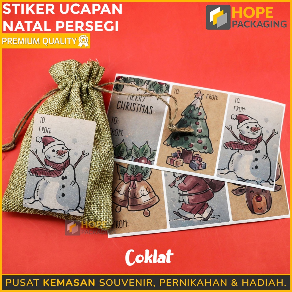 ( harga / 1 pack isi 10 pcs ) STICKER UCAPAN NATAL PERSEGI SERI 1