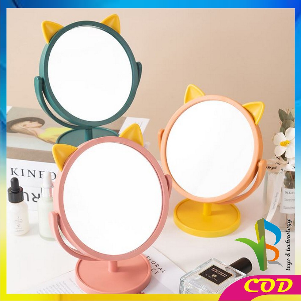 RB-K88 Cermin Make Up Motif Kuping Kucing / Kaca Make Up Bulat Standing Mirror Make Up / Cermin Rias Karakter