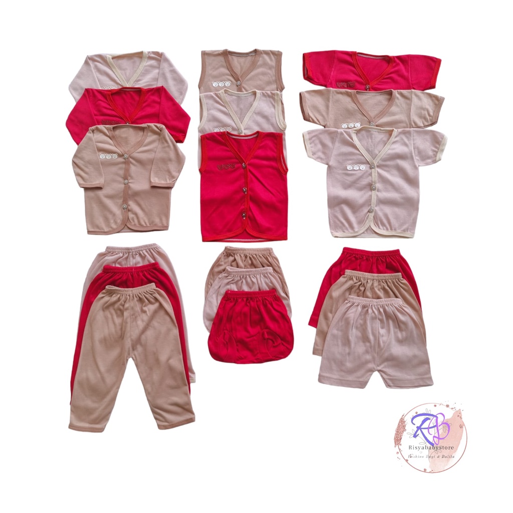 Pakaian baju newborn polos merah coklat milo 18 pcs hemat ekonomis/ setelan baby newborn set baby gift