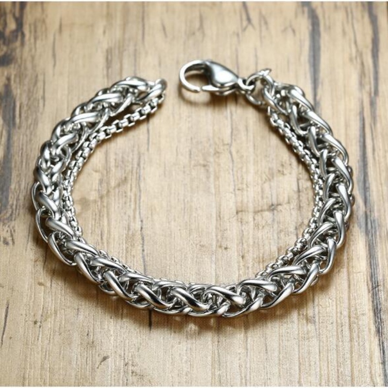 Korea Baru Gelang Rantai Lapisan Ganda Untuk Pria Dan Wanita Retro Double layer Chain Bracelet Tren Kepribadian Gaya Logam Perhiasan Grosir