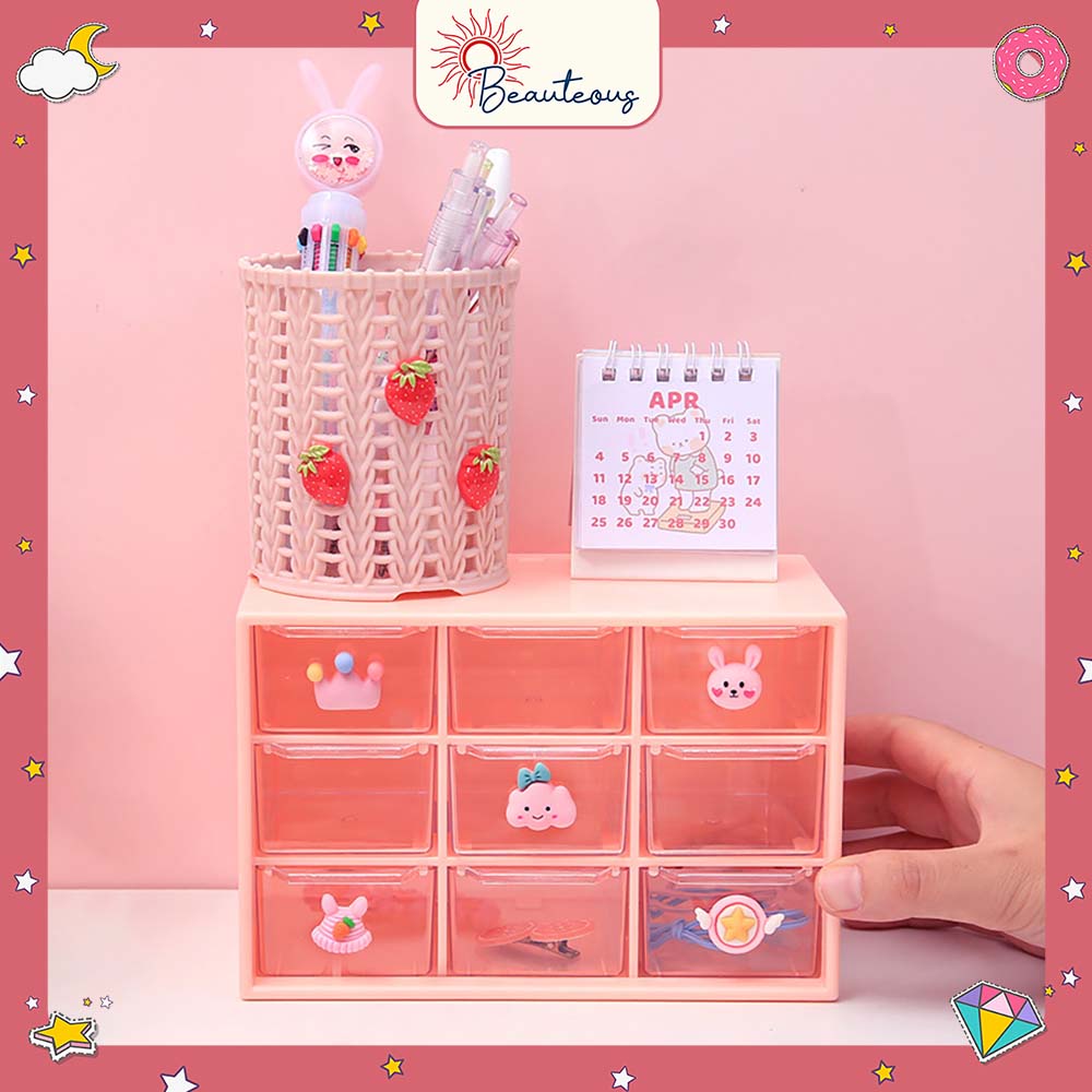 Kotak Laci Mini Tempat Penyimpanan Perhiasan Cicin Kalung 9 Sekat Kotak Aksesoris Box Organizer