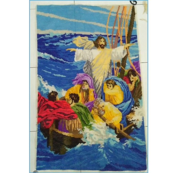 Strimin kristik cross stitch hiasan dinding Tuhan Yesus meredakan badai kristen kristiani