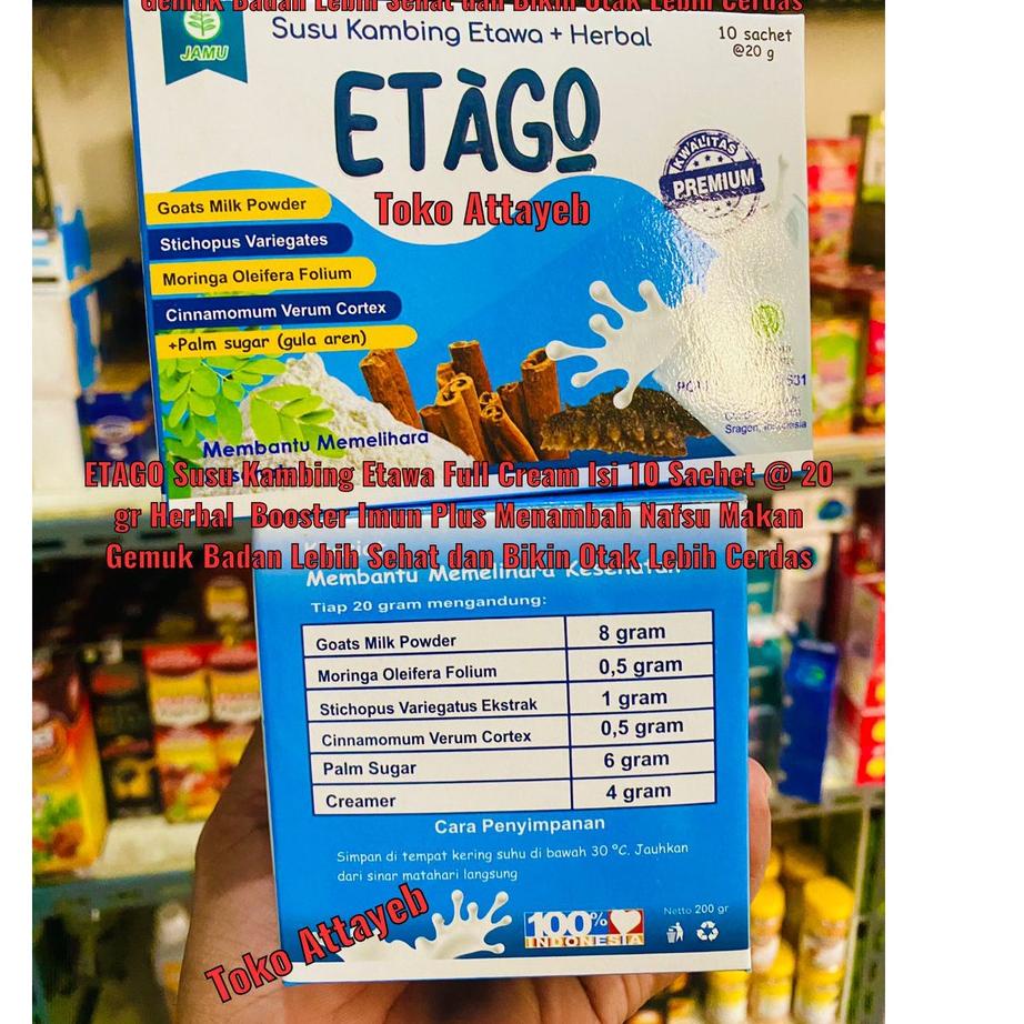 

¢ SUSU KAMBING ETAWA BUBUK ETAGO ORIGINAL NABATI PLUS HERBAL 10 SACHET BPOM HALAL ひ