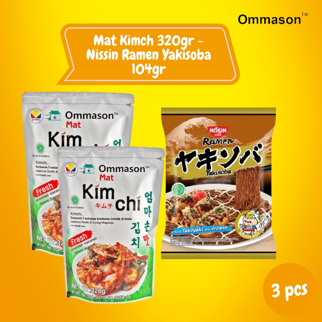 

Ommason Kimchi Makanan Korea 320gr (2pcs) x Nissin Yakisoba 104gr l Bundle 3