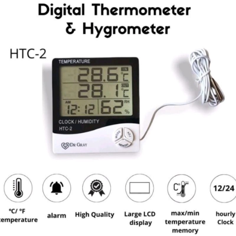 Termometer hygrometer _ Termometer ruangan pengukur suhu HTC 2 Dr Gray