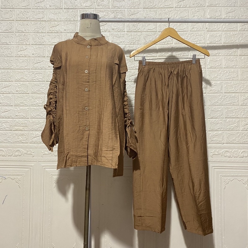 SET LINEN ONESET LINEN SETCEL MURAH JUMBO VIRAL TANGAN SERUT HITS ABG MODISA