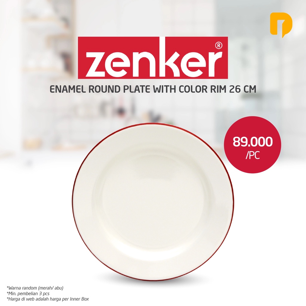 Enamel Round Plate With Color RIM 26 cm | Piring Enamel
