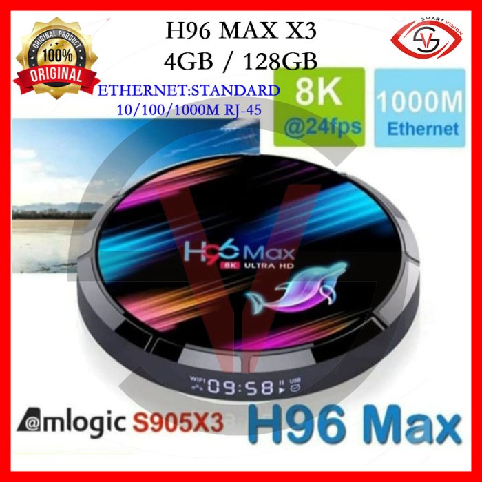 H96 Max X3 4GB/128GB Android 9.0 WiFi dual band Tv box Amlogic S905X3 TERUJI