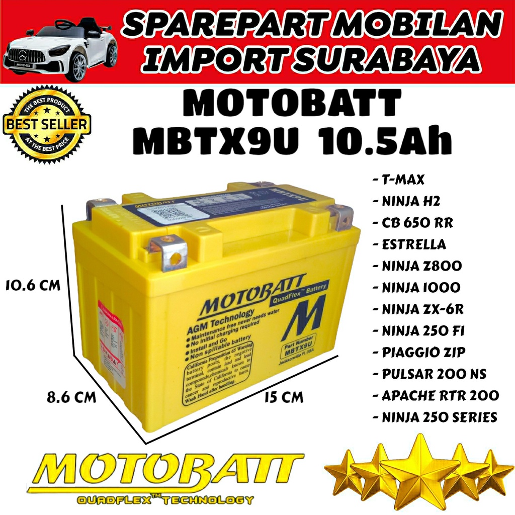 JAMINAN GARANSI MOTOBATT MBTX9U SEPEDA MOTOR NINJA ZX-6R NINJA 250 FI PIAGGIO ZIP PULSAR 200 NS MTX7A YTX9