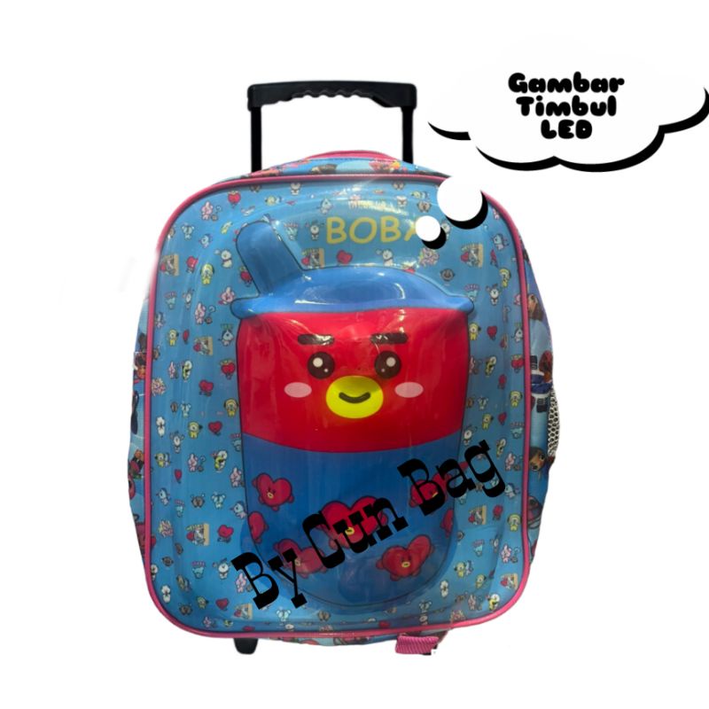 Tas Ransel Troli Boba biru led - tas troli