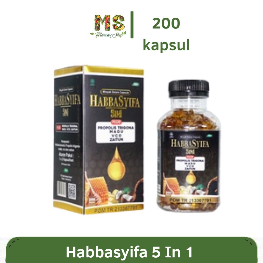 HABBATUSAUDA HABBASYIFA 5 IN 200 KAPSUL PLUS PROPOLIS TRIGONA MADU VCO ZAITUN HABBASYI JINTEN HITAM