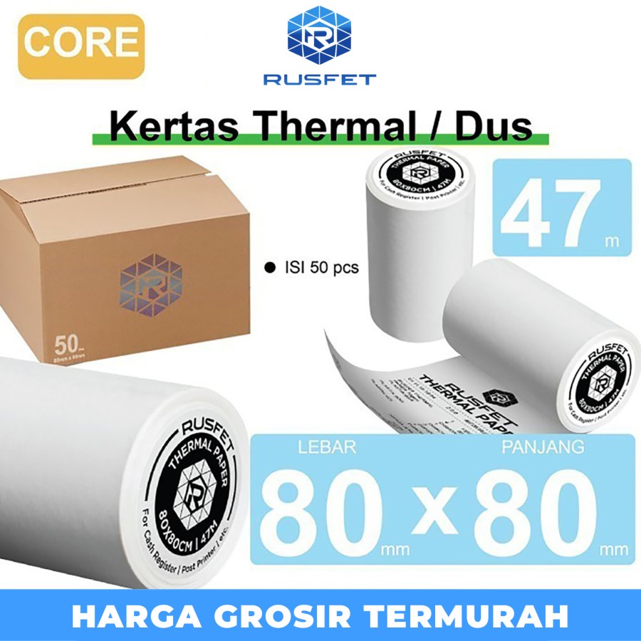 

Kertas Thermal Paper Core Printer Resi Termal Barcode POS 80x80mm DUS