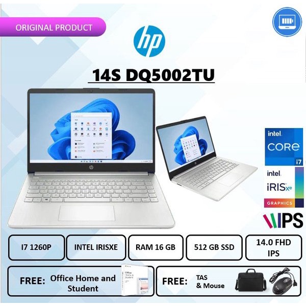 LAPTOP HP 14S i7 1260P 16GB 512SSD IRISXE Windows11+OHS 14.0FHD IPS