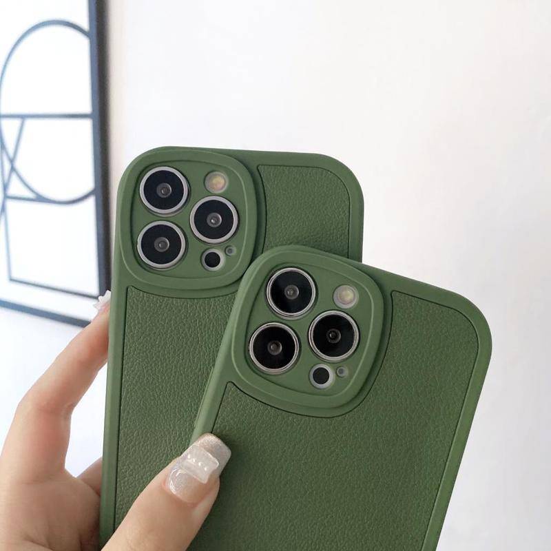 IPHONE Casing Ponsel Bingkai Bulat Bahan Kulit Mewah Untuk Iphone11 12 13 14 Pro Max Mini Plus Shockproof Pelindung Soft Cover