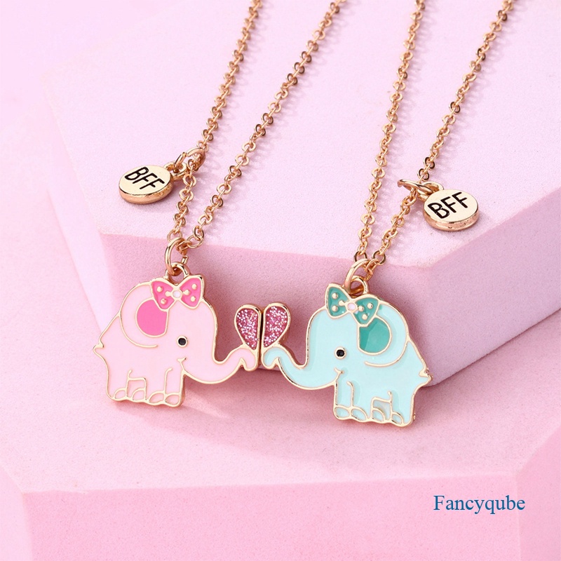 Fancyqube 2 Pcs/Set Lucu Kartun Liontin Rantai Sahabat Magnet Kalung BFF Persahabatan Anak Perhiasan Hadiah